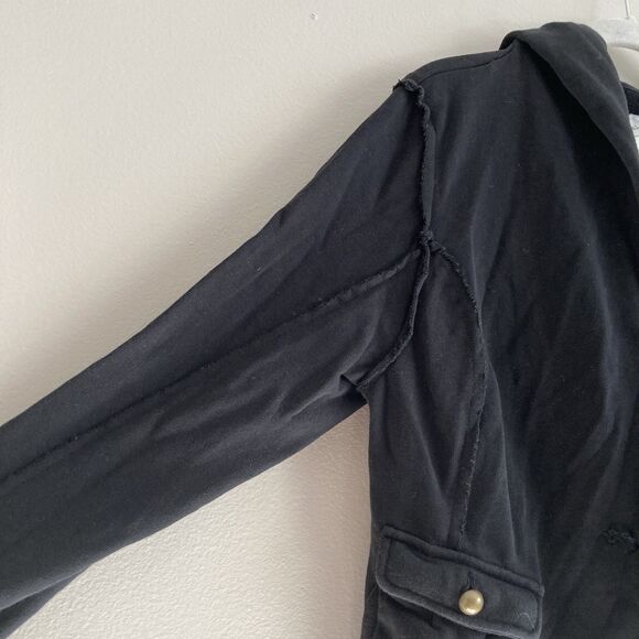 Allihop Anthropologie Black Hooded Jacket Womens Size Medium Pockets Cotton - Picture 4 of 11